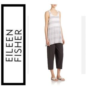 Eileen Fisher Organic Linen Tank LG Gray White Stripes Good for Summer NWT $158